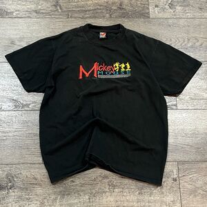 Vintage 90s Velva Sheen Mickey Mouse Embroidered Black TShirt Disney USA - XL